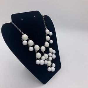 Off-White Bubble & White Bouble Ball Silver Tone  Statement Bib Necklace Vintage